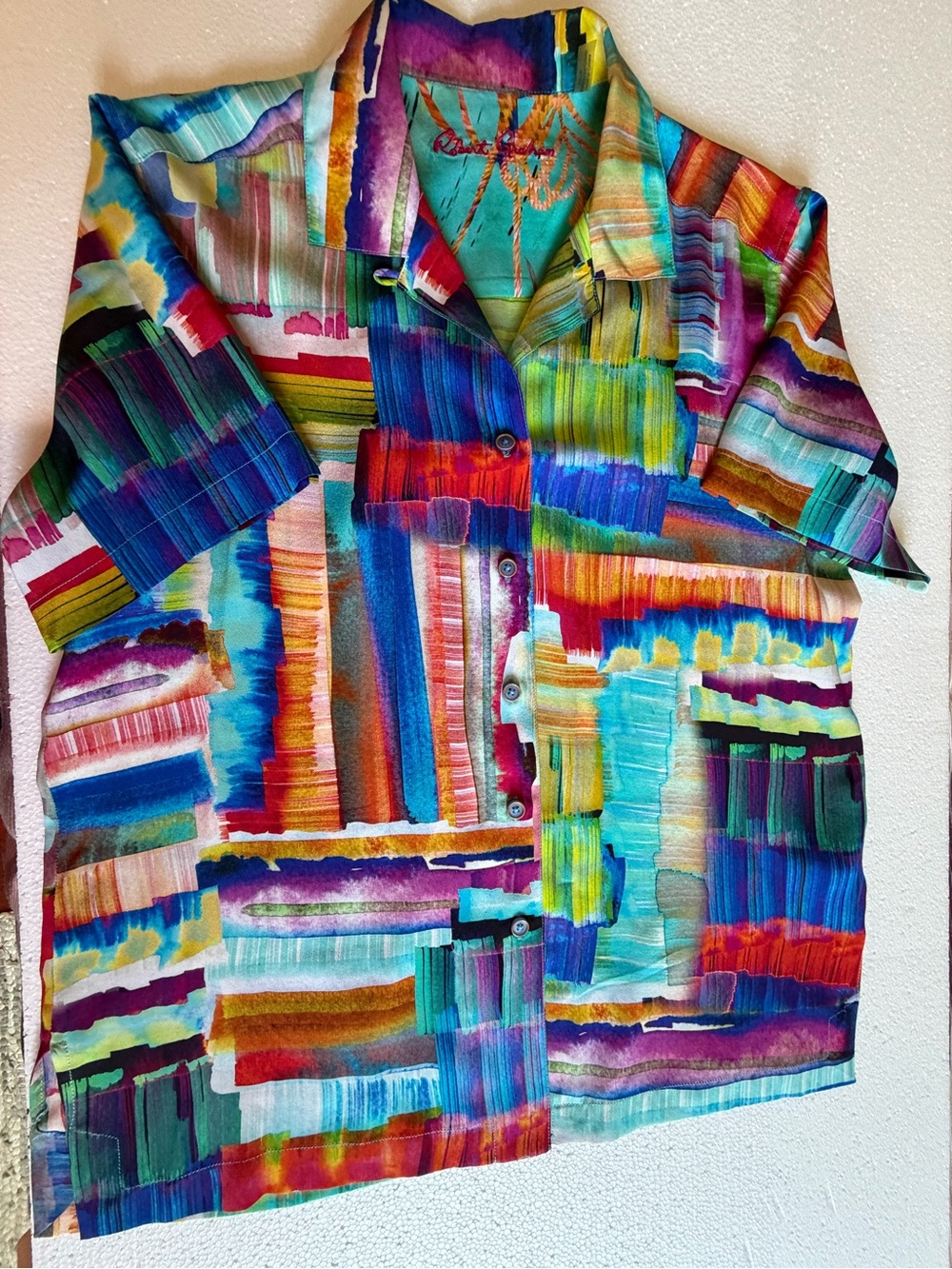 Robert Graham Women’s Silk Blend Abstract Watercolor Art Shirt Blouse Size XS